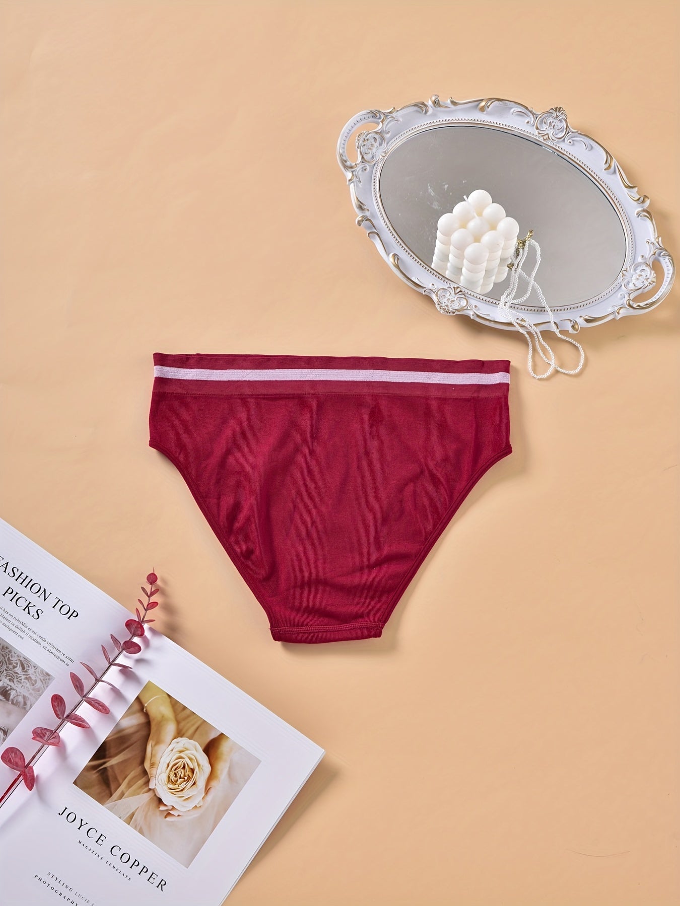 3 Pack Plus Size Panties Set Women's Plus Stripe Print Elastic Waist