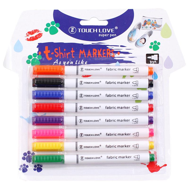 8pcs Waterproof Fabric Textile Marker Pen for DIY Art Graffiti Painting