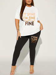 Letter Print Matching Two piece Set Casual Short Sleeve T shirt & Skinny Pants