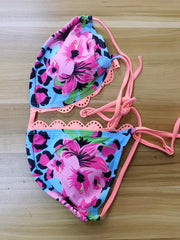 Pink Floral Leopard Print 2 Piece Bikini Set