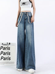 Wide Leg Straight Jeans Non Stretch Slash Pockets