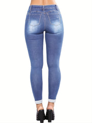 Ripped Holes Skinny Jeans Slim Fit Distressed Mid Stretch Casual Denim Pants