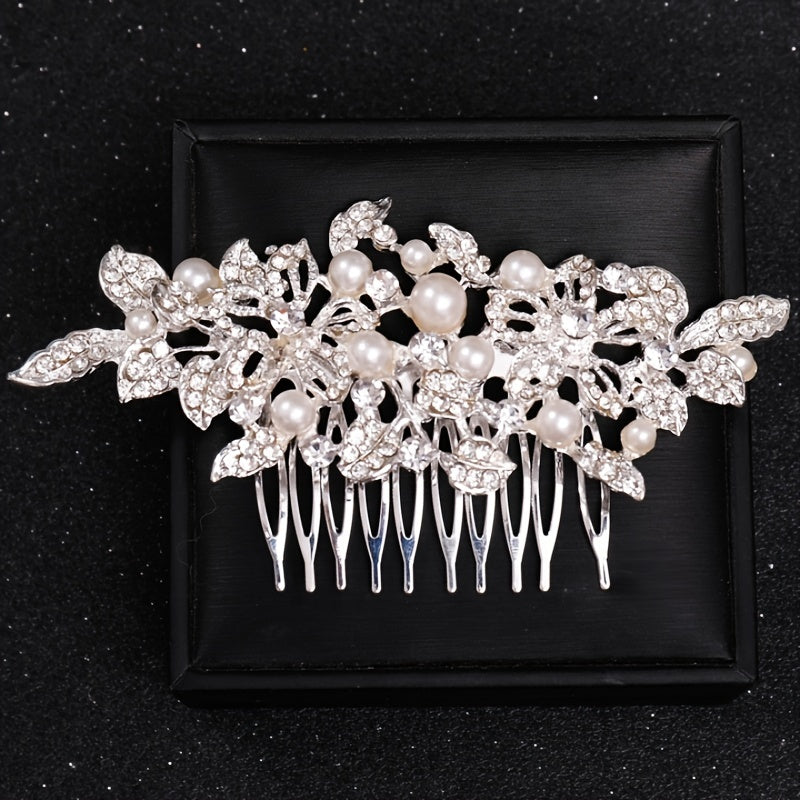 Crystal Faux Pearl Bridal Hairpin Hair Comb Clip Rhinestone Leaf