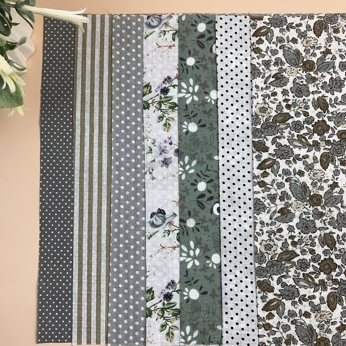 7pcs Gray Cotton Fabric Sewing Patchwork Fat Quarters Bundle DIY Craft Material