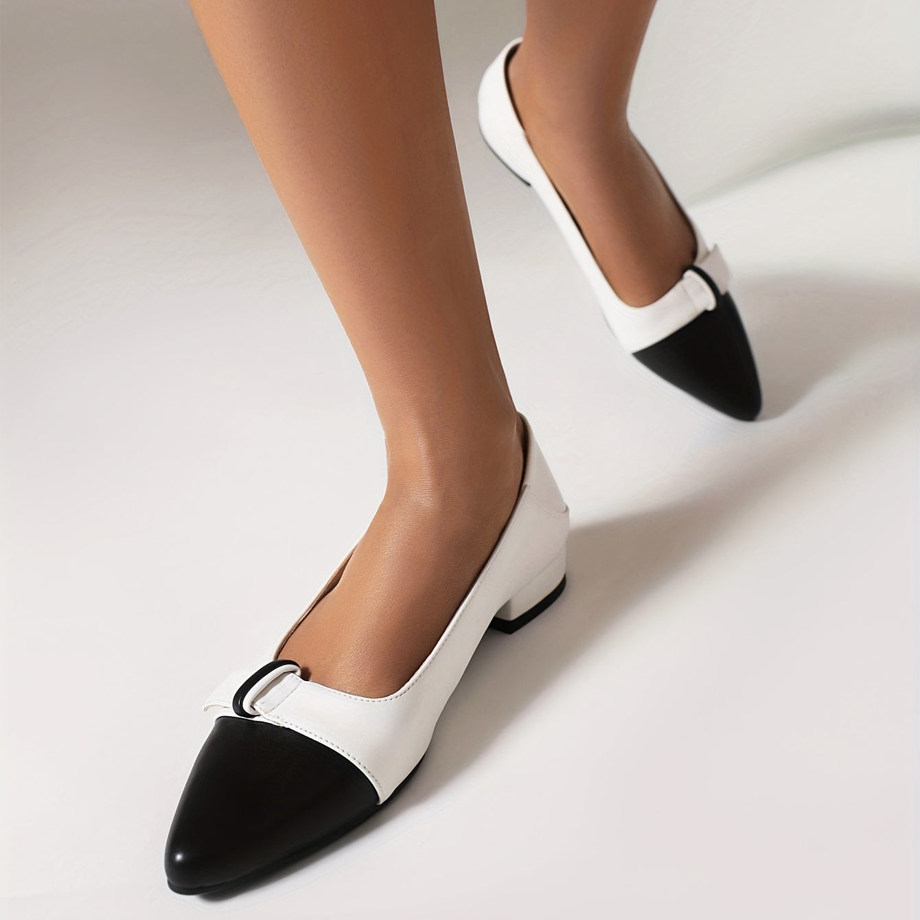 Women's Low Heel Pointed Toe Slip On Faux Leather Shoes