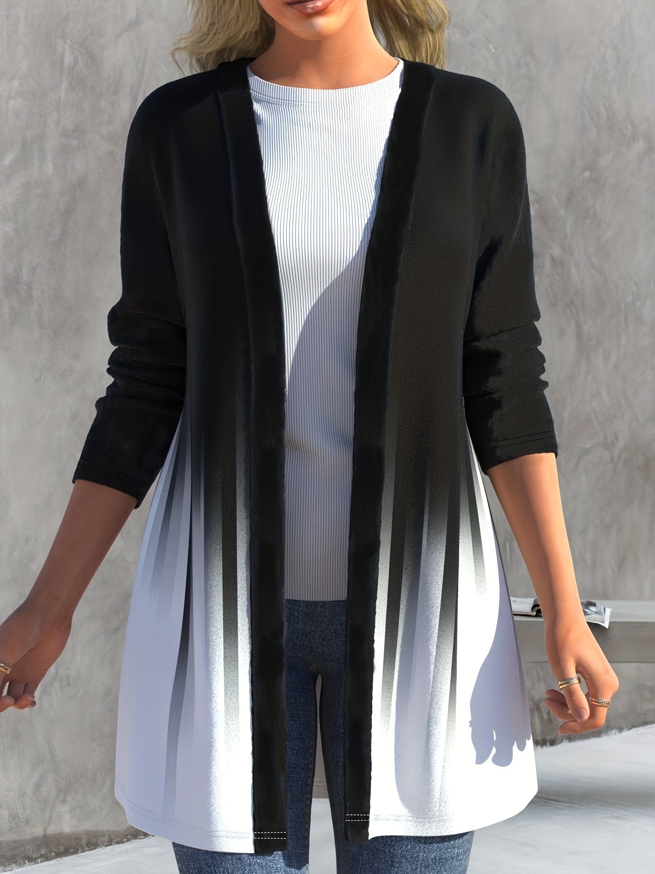 Colorblock Ombre Print Long Sleeve Open Front Cardigan