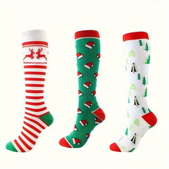 Christmas Print Calf Socks Women's Knee High Stockings