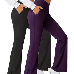 2 Pack Women's Plus Size Sports Pants Set Solid Wrap Wide Waistband Flared