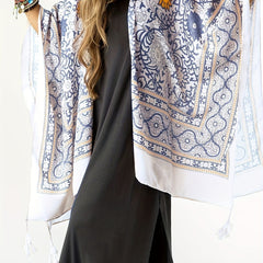 Floral Print Bat Sleeve Tassel Cover Up Cardigan