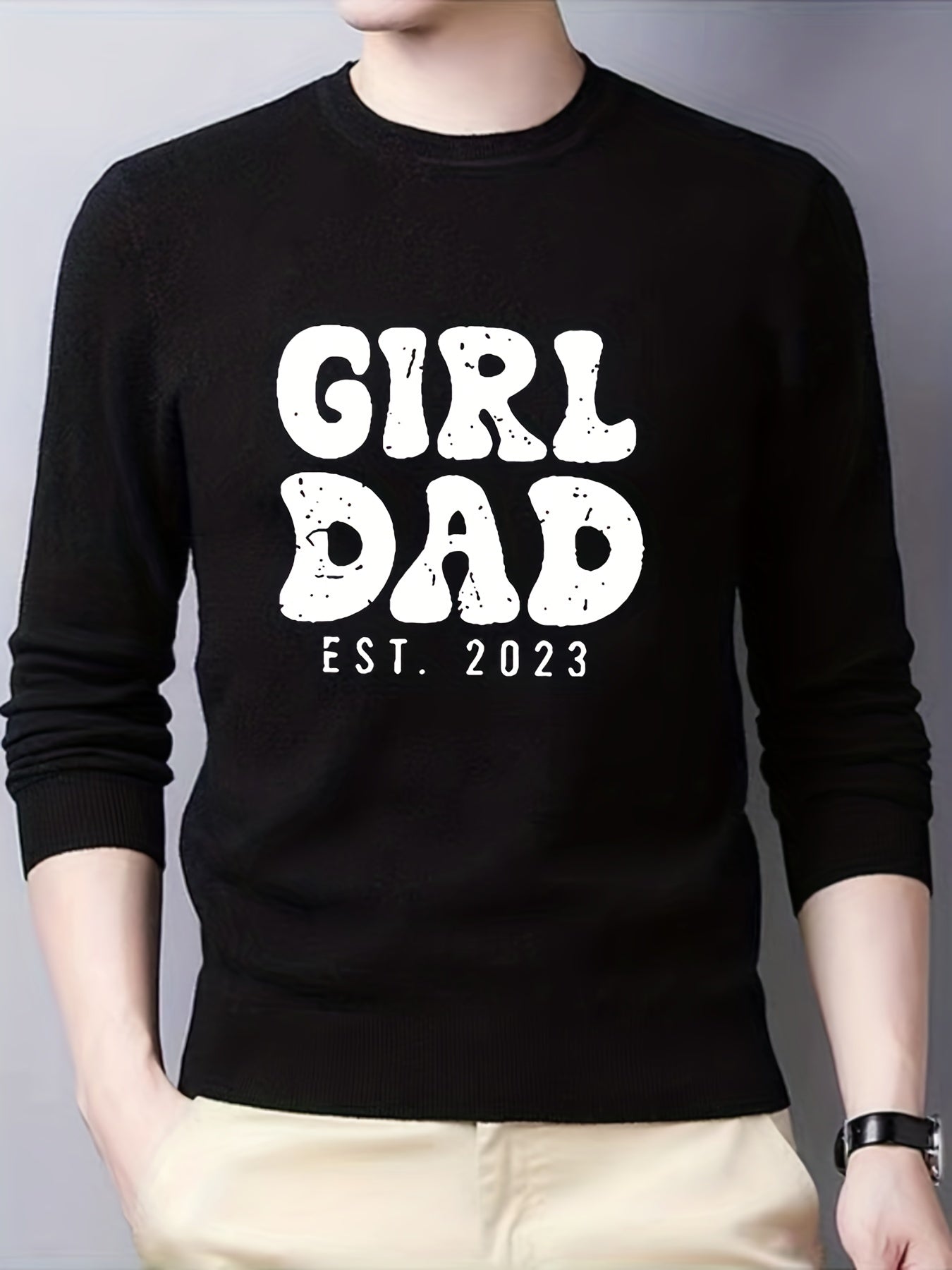 Girl & Dad Knitted Sweater Men's Warm Crew Neck Pullover