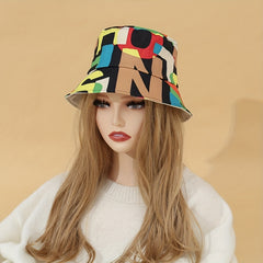 Letter Leaf Print Bucket Hat Classic Reversible Cartoon Basin Hat