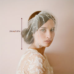 Short Bridal Head Veil Faux Pearl Comb Photography Accessory