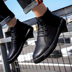 Men's Lace up High Top Boots, Leather Casual Walking Shoes