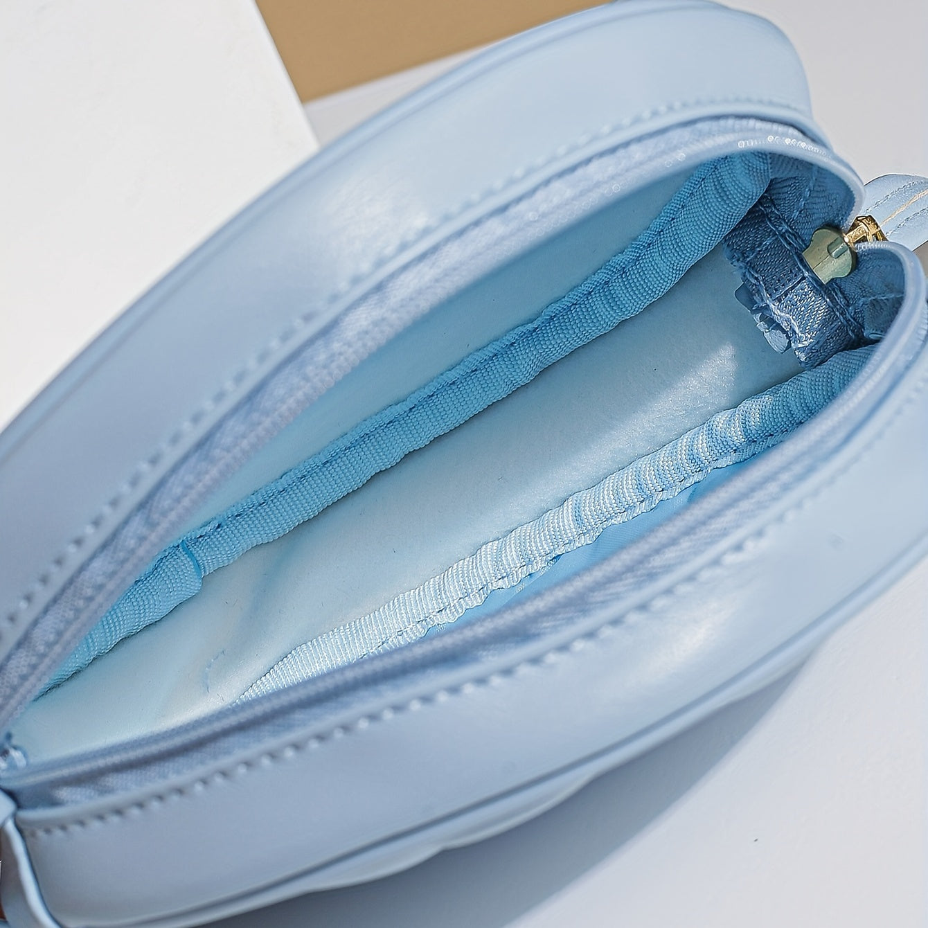 Round Small Shoulder Bag with Stitched Detail