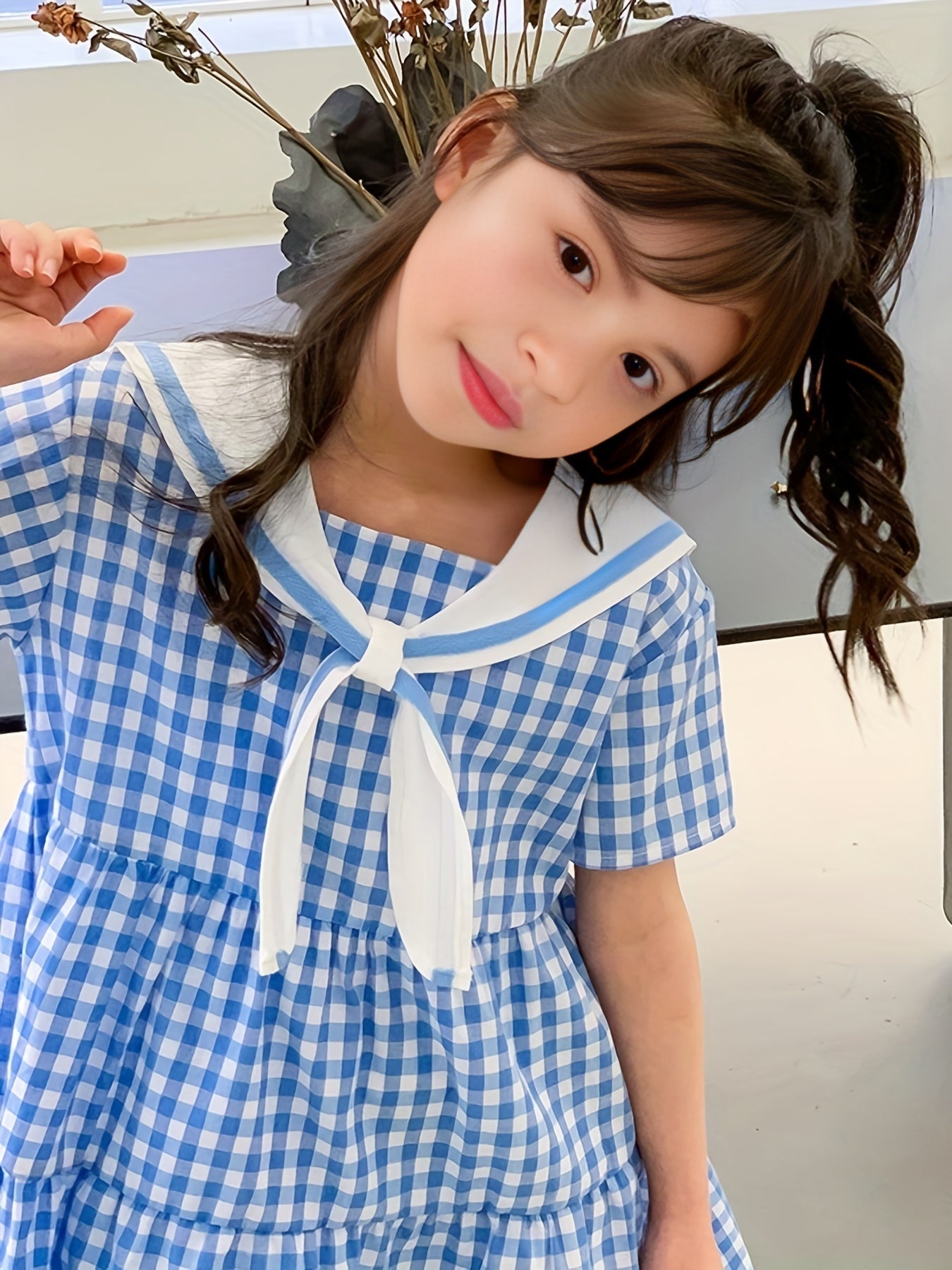 Girls Plaid Dress Short Sleeve Casual Cotton Kids Summer Clothing