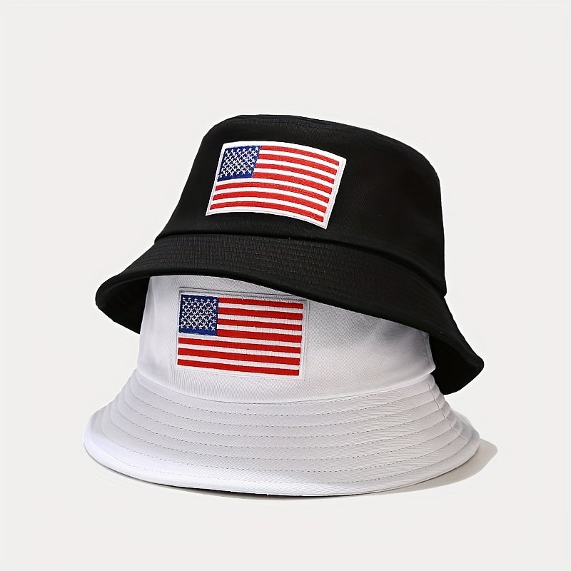Unisex Sunshade Bucket Hat American Flag Label Outdoor Travel