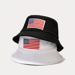 Unisex Sunshade Bucket Hat American Flag Label Outdoor Travel