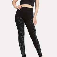 Floral Rhinestone Skinny Leggings Women's Clothing