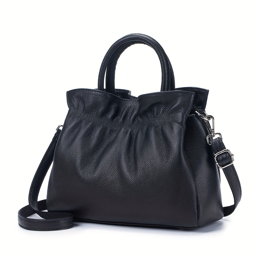Leather Women's Handbag Detachable Shoulder Strap Lake Gray Beige