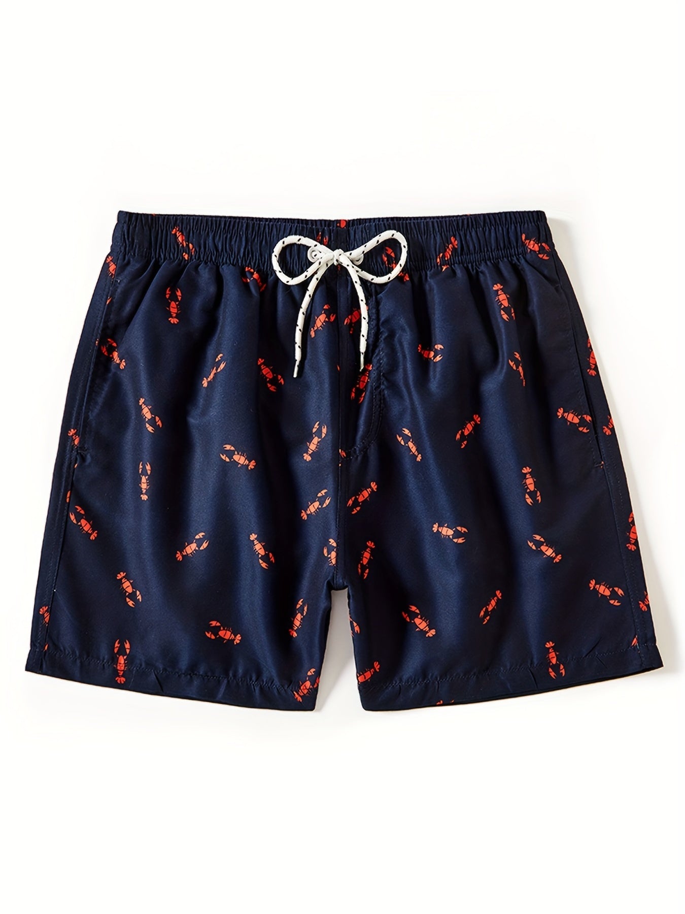 Crayfish Pattern Print Men s Swim Trunks Quick Dry Drawstring Beach Shorts