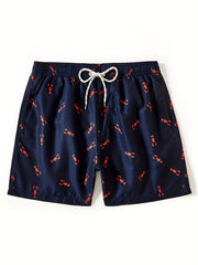 Crayfish Pattern Print Men s Swim Trunks Quick Dry Drawstring Beach Shorts