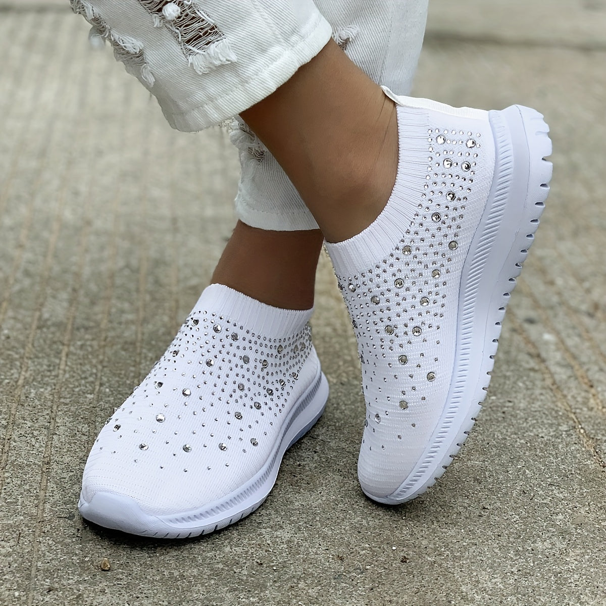 Women's Rhinestone Sock Shoes Low Top Slip On Sneakers