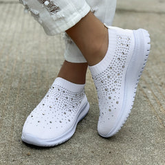 Women's Rhinestone Sock Shoes Low Top Slip On Sneakers