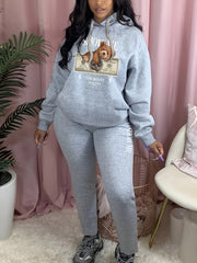 Women's Plus Bear & Money Print Hoodie & Sweatpants Set