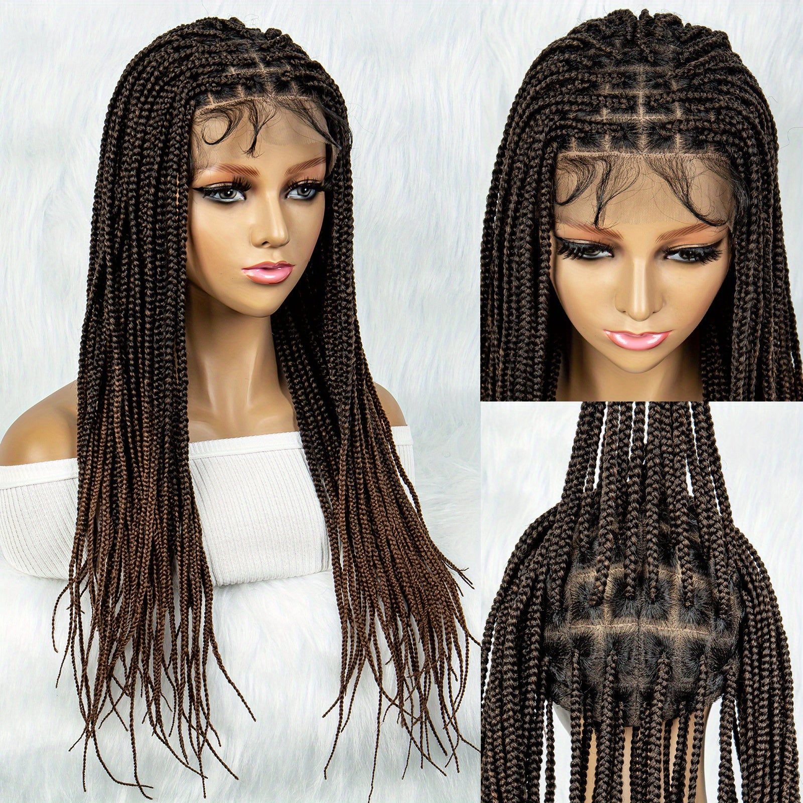 60 96 Cm Full Lace Box Braid Wigs Pre Plucked 180 Density