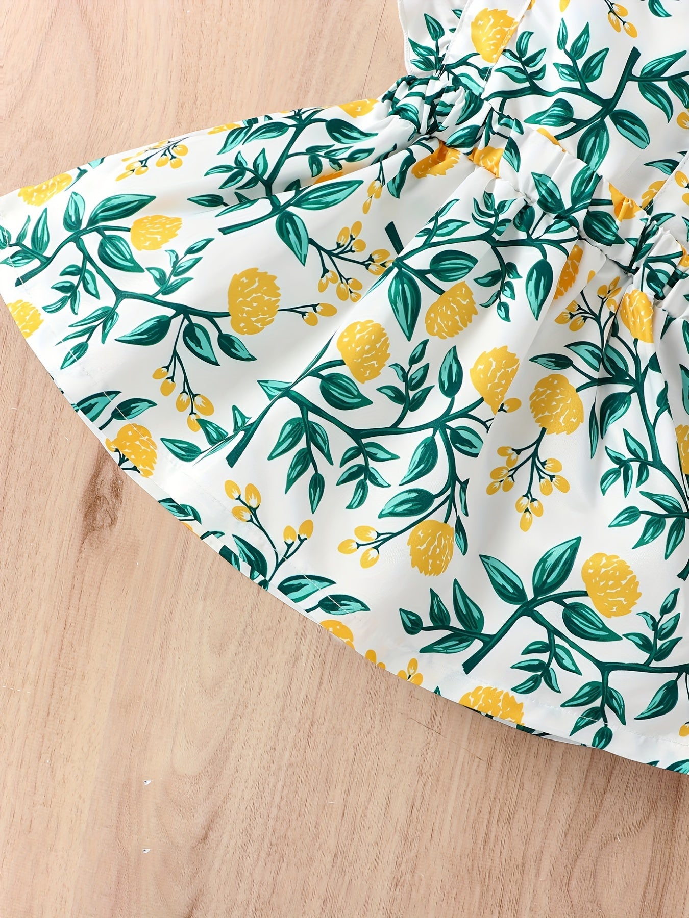 Baby Girls Casual Yellow Flower Print Sleeveless Dress For Summer