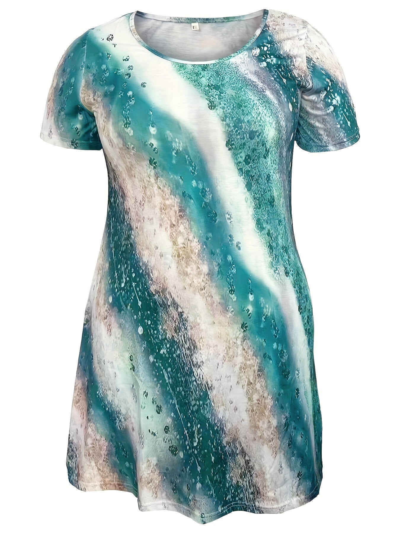 Women's Plus Marble Print Short Sleeve Round Neck Dress