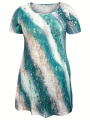Women's Plus Marble Print Short Sleeve Round Neck Dress