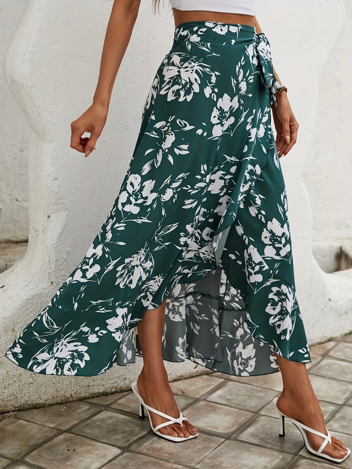 Floral Print High Waist Maxi Skirt