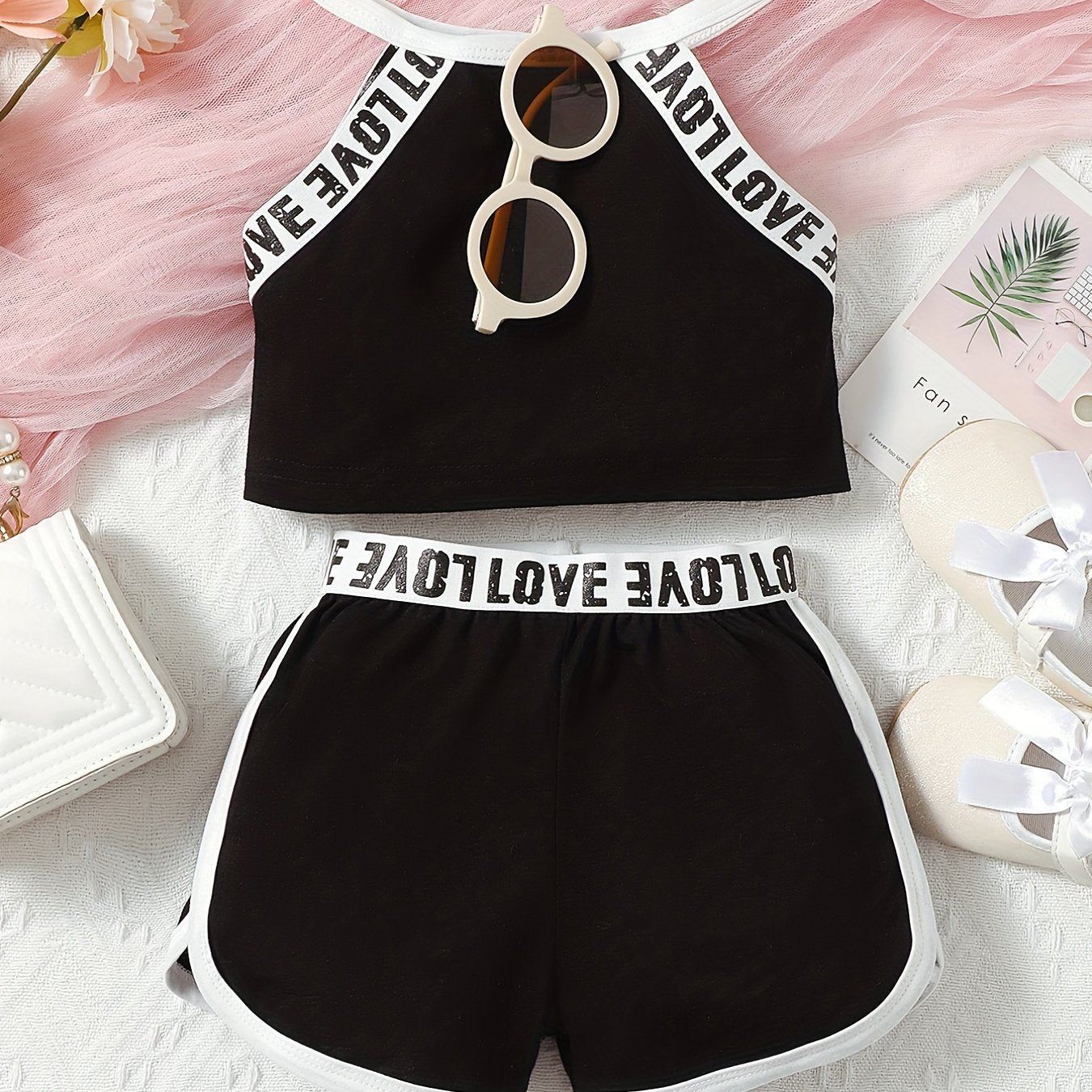 Baby Girl Cotton Letter Halter Top & Shorts Set