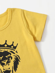 Boys Lion Head Print T-Shirt & Shorts Set Summer Clothes