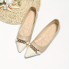 Chain Decor Flat Shoes Point Toe Slip On Lightweight Ballet Shoes