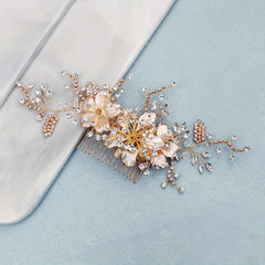 Flower & Rhinestone Hair Comb Bridal Wedding Headwear Hair Accessory
