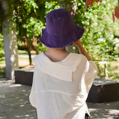 Frayed Brim Casual Bucket Hat Solid Lightweight Couple Basin Hat