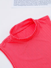 High Neck Crop Tank Top Ribbed Solid Casual Top