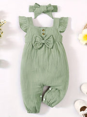 2pcs Baby Girls Ruffle Trim Romper & Headband Set