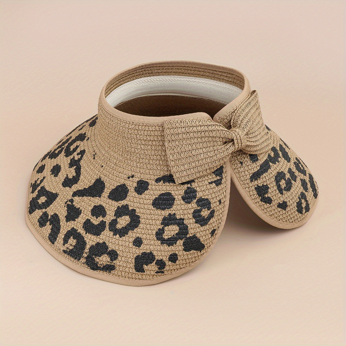 Leopard Print Summer Visor Straw Sun Hat UV Protection