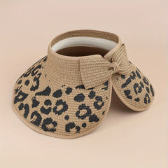 Leopard Print Summer Visor Straw Sun Hat UV Protection