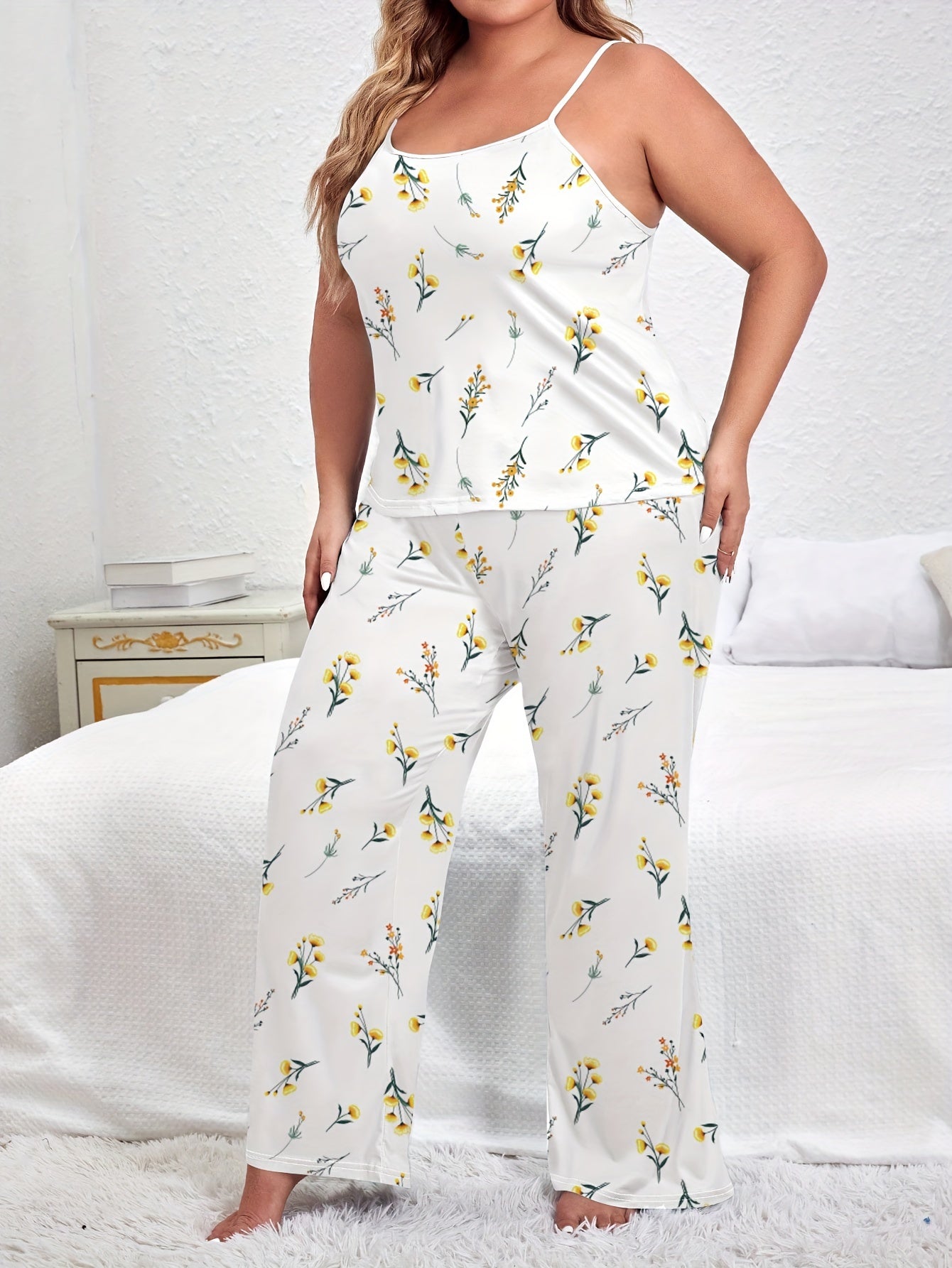 Ditsy Floral Print Camisole & Wide Leg Pants Lounge Set