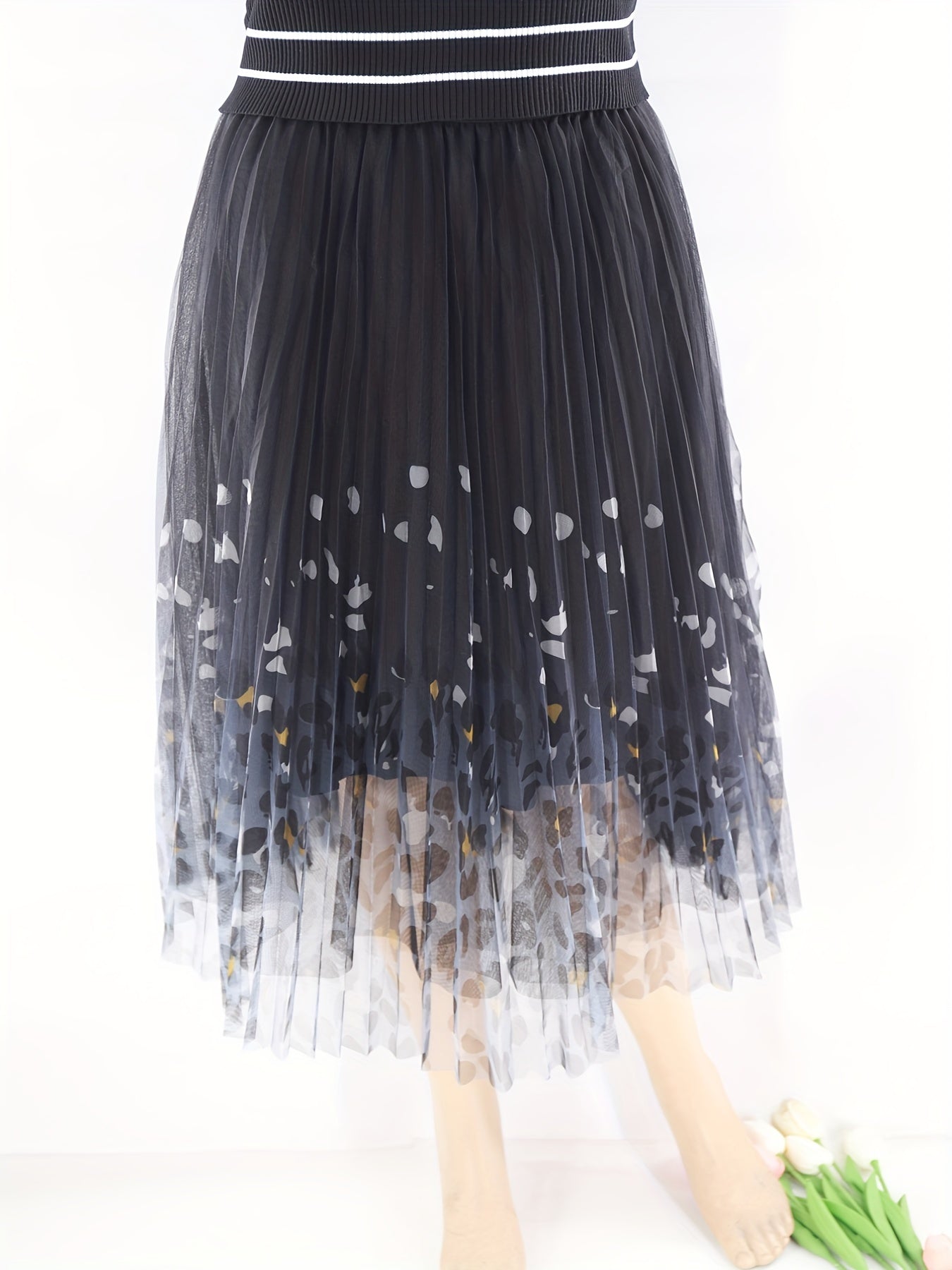 Leopard Mesh Skirt Maxi Casual Versatile Women's Clothing
