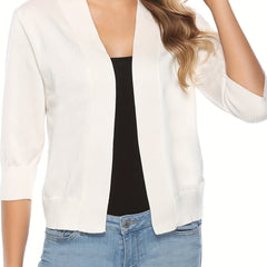 Open Front Cardigan 3/4 Sleeve Sweater for Spring & Fall