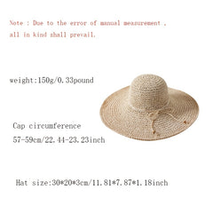 Khaki Wide Brim Sun Hat Oversized Crochet Straw Beach Travel Cap
