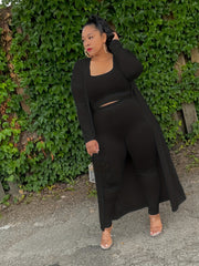 Solid Cop Tank Top & Leggings & Cardigan Outfit Set