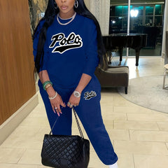 Casual Letter Print Two-piece Set Crew Neck Long Sleeve Tops & Jogger Pants
