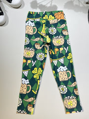 Girls St Patrick's Leggings Hat Argyle Pattern Pants