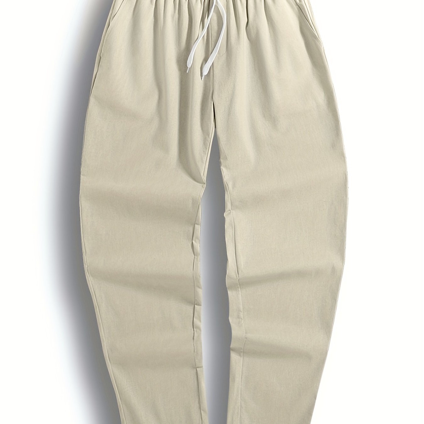Men's Drawstring Linen Trousers, Casual Solid Cotton Pants